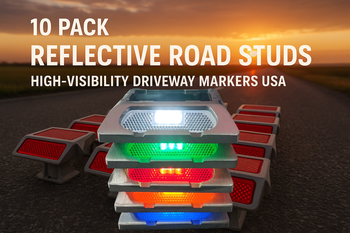 10 Pack GreenLighting Reflective Road Studs Red | High-Visibility Driveway Markers USA