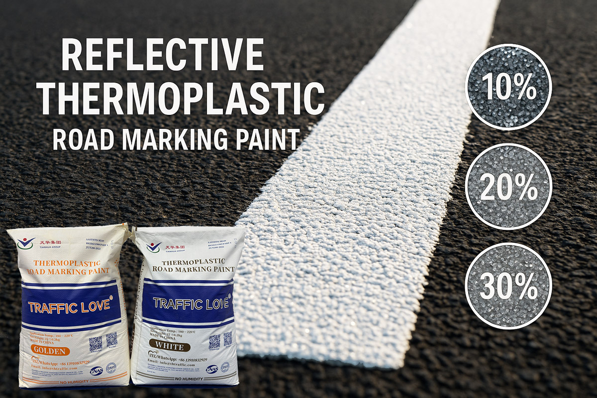 Reflective Thermoplastic Road Marking Paint | 10% / 20% / 30% Glass Bead Premix & Drop-On Solutions