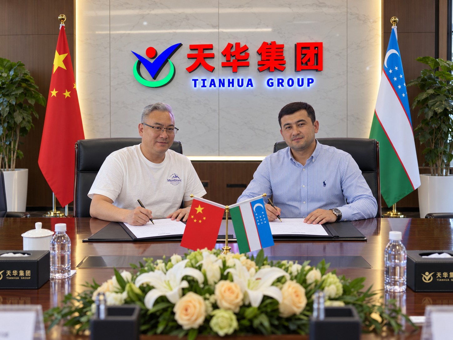 Tianhua Traffic and Uzbekistan customer signing road marking paint cooperation contract