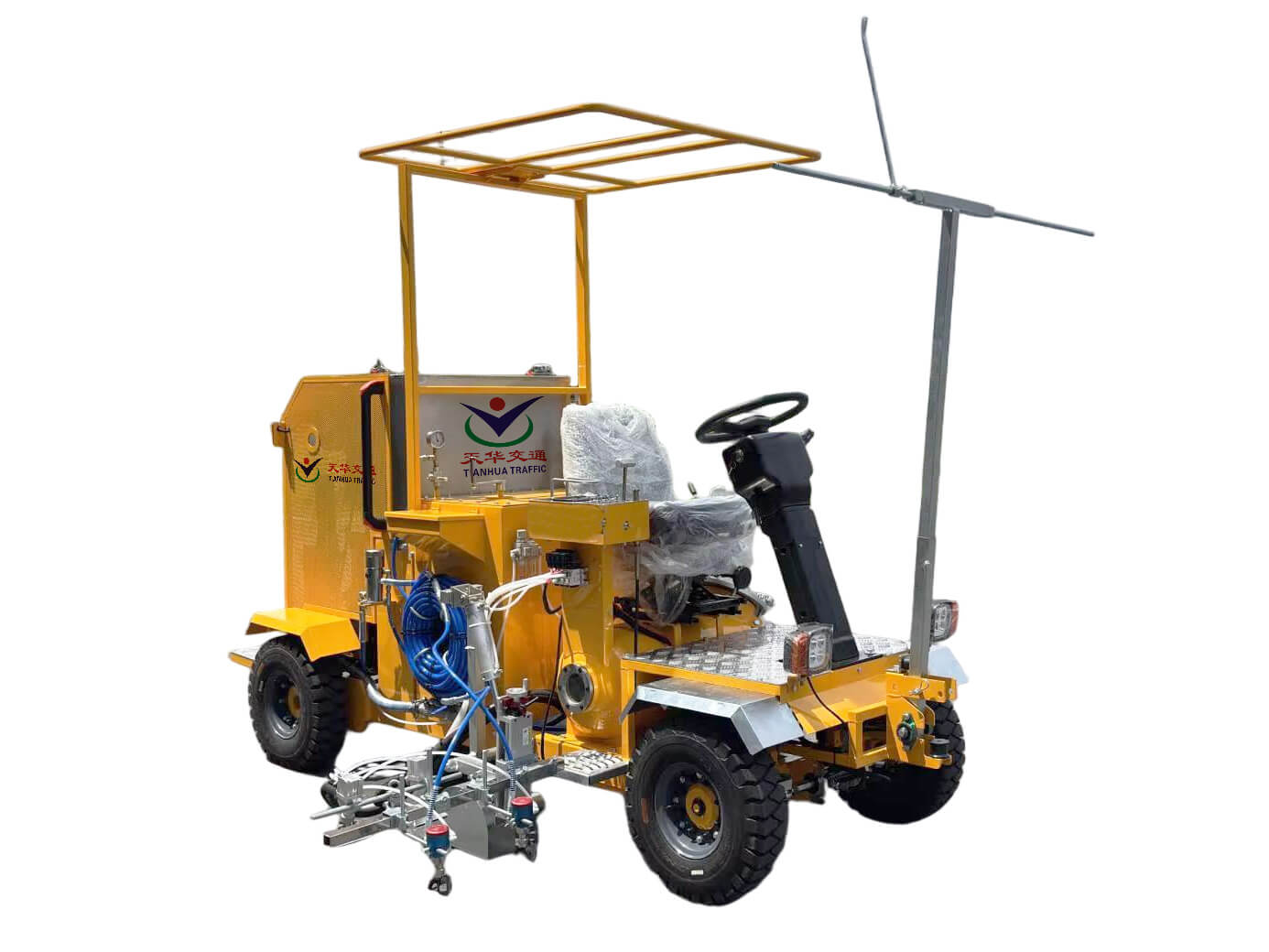Ride-on cold spray road marking machine