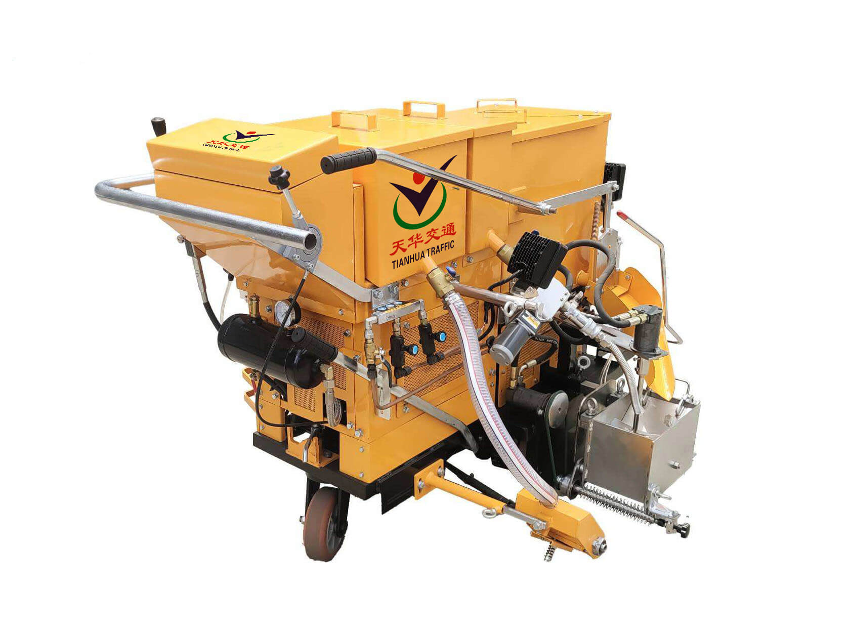 Two-component spin screed oscillating road marking machine